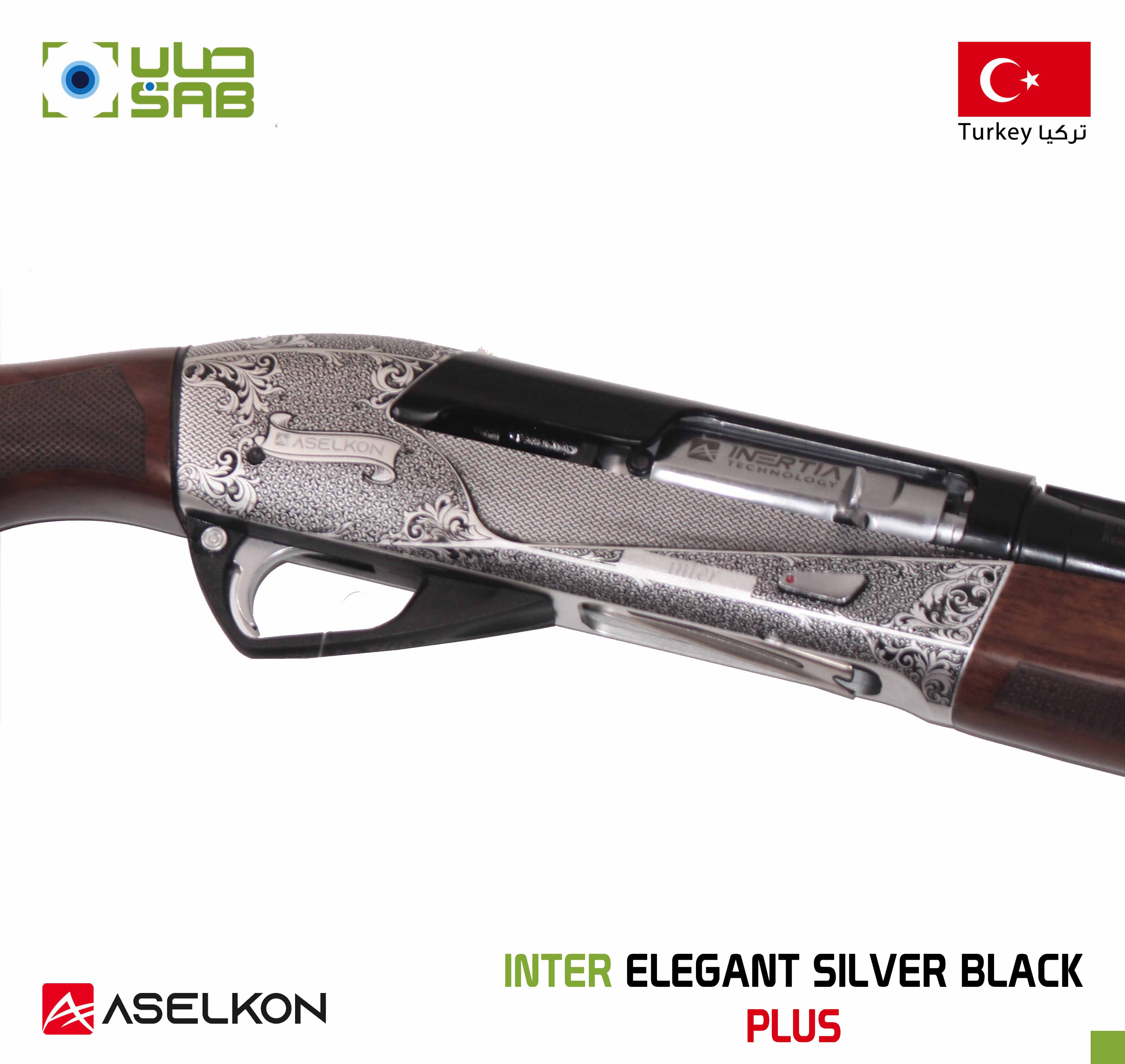 12 G - Aselkon - "Extended Mag" 32" INTER ELEGANT SILVER BLACK  WOOD